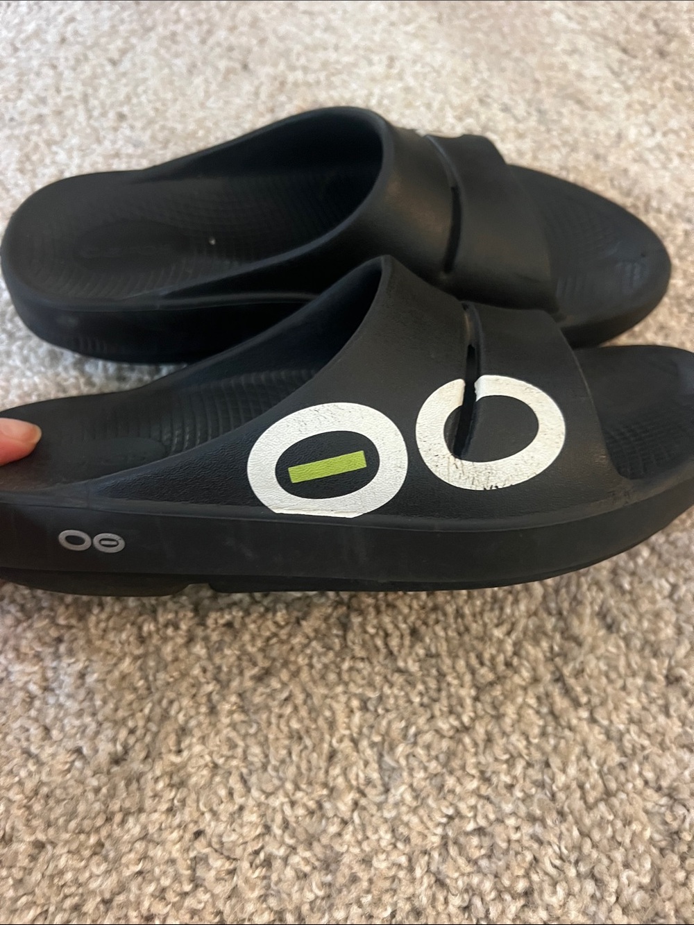 OOFOS Black Slide Sandals with White Logo 8 - Picture 2 of 4